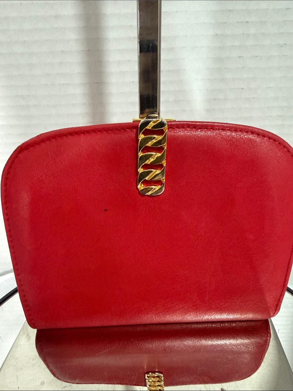 Saks Fifth Avenue Italy Red Wallet W/ Chain Clasp